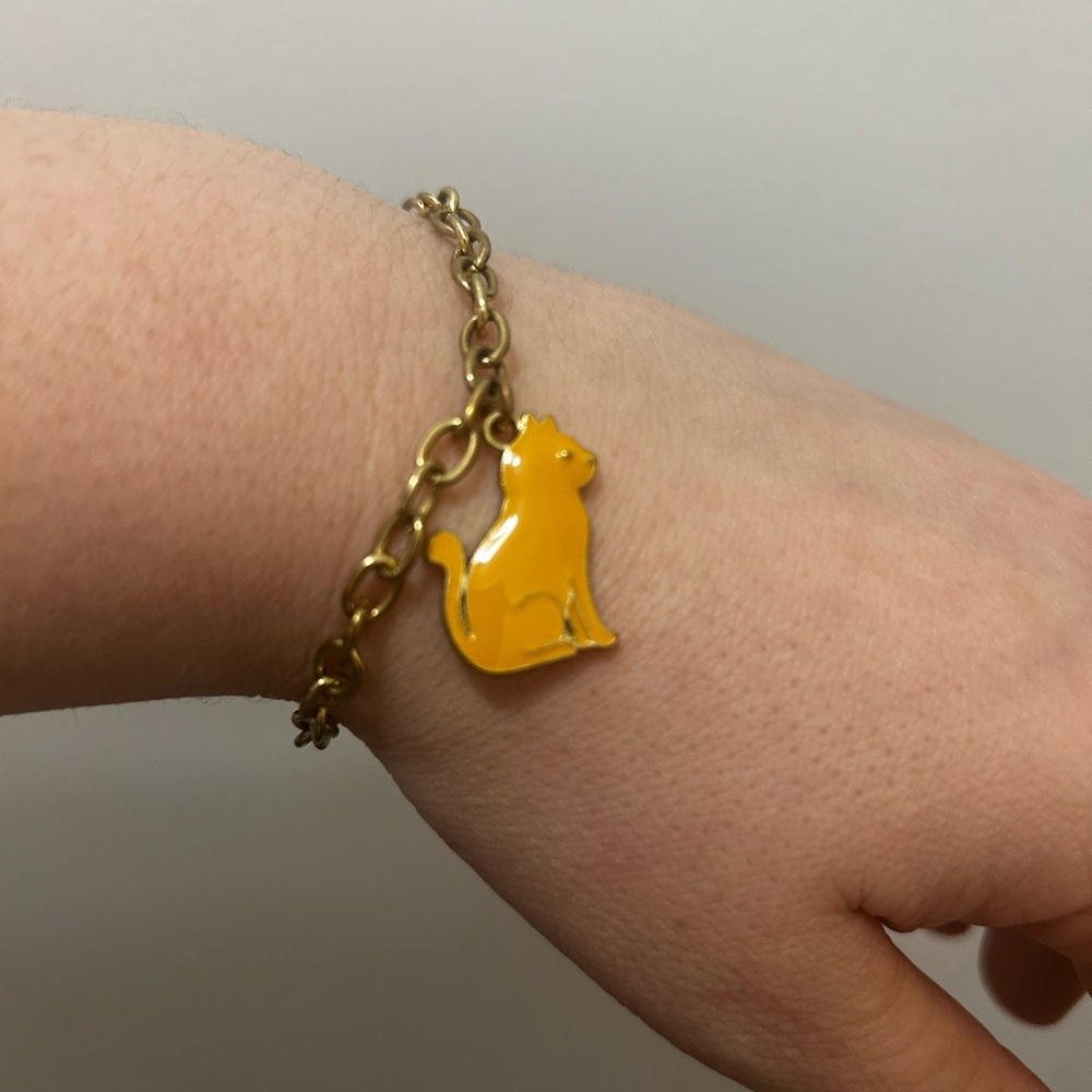 Vintage Gold & Yellow Cat Charm Bracelet